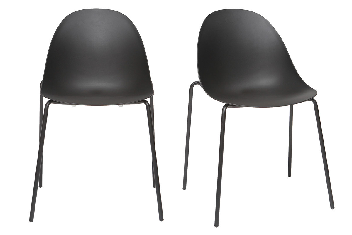 Sillas apilables modernas negras patas metal (lote de 2) CONCHA