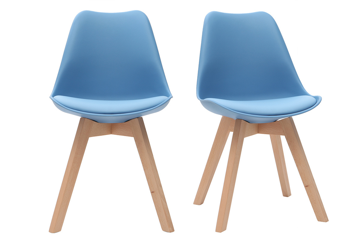 Sillas azules con patas madera clara (lote de 2) PAULINE