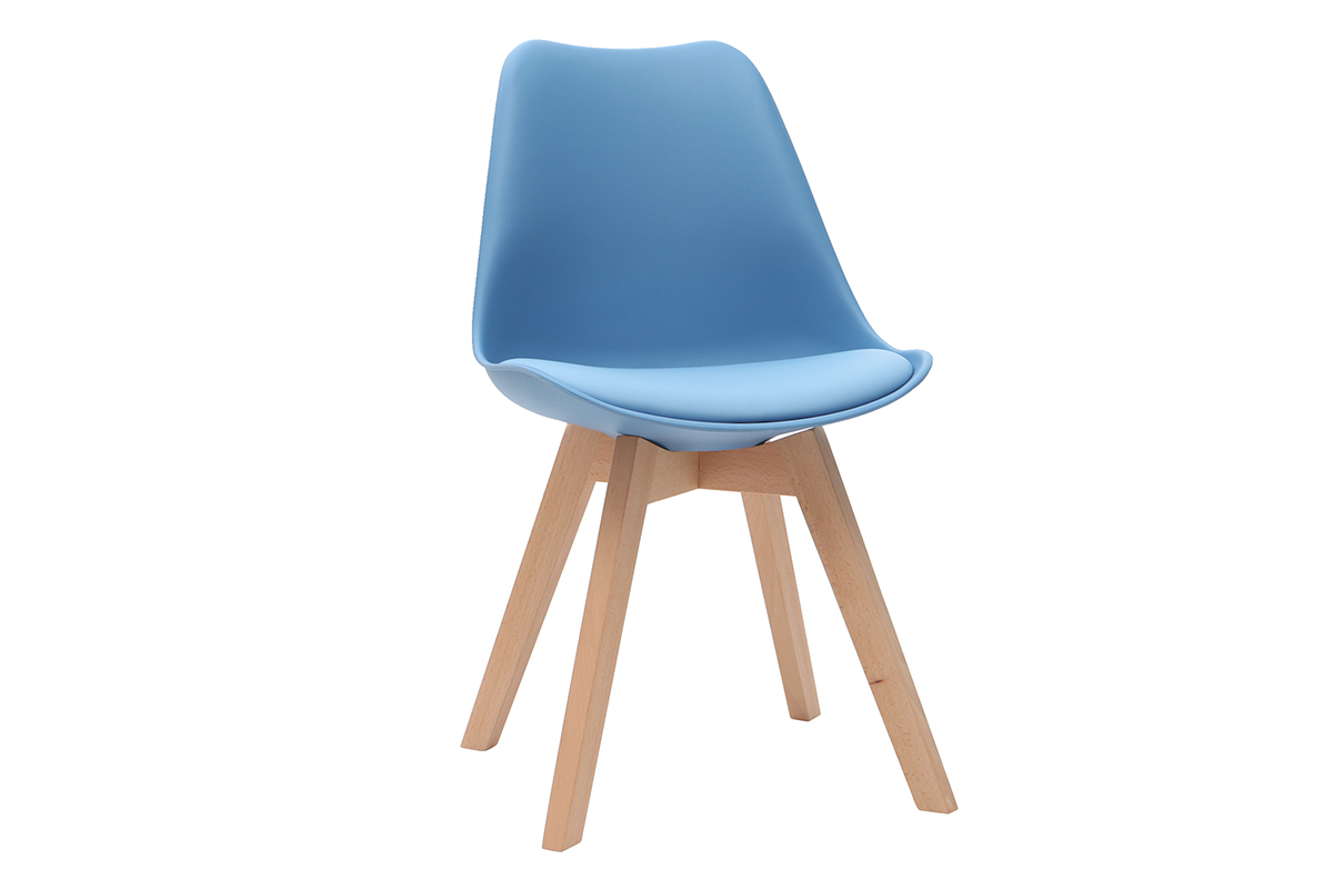 Sillas azules con patas madera clara (lote de 2) PAULINE