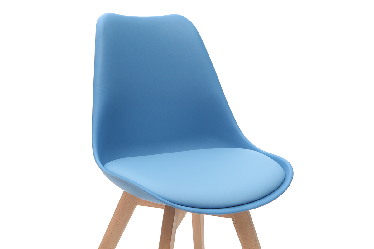 Sillas azules con patas madera clara (lote de 2) PAULINE