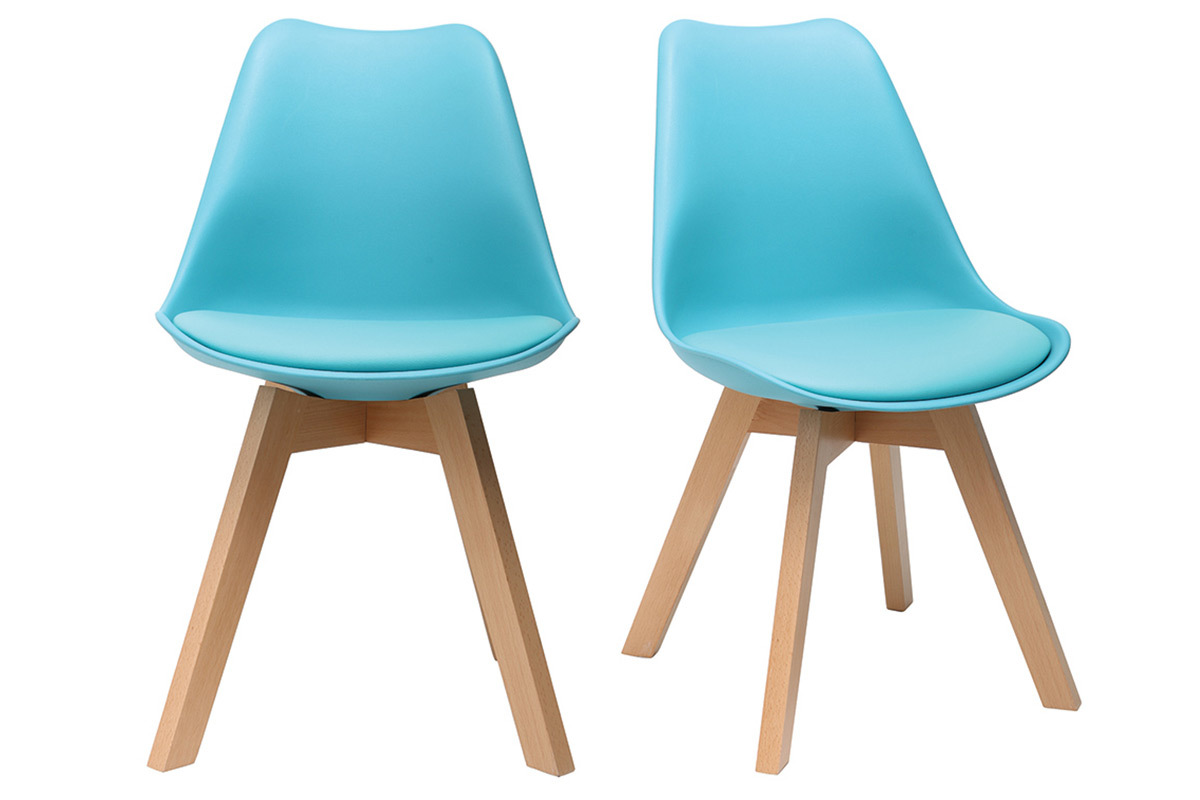 Sillas azules turquesa con patas madera clara (lote de 2) PAULINE