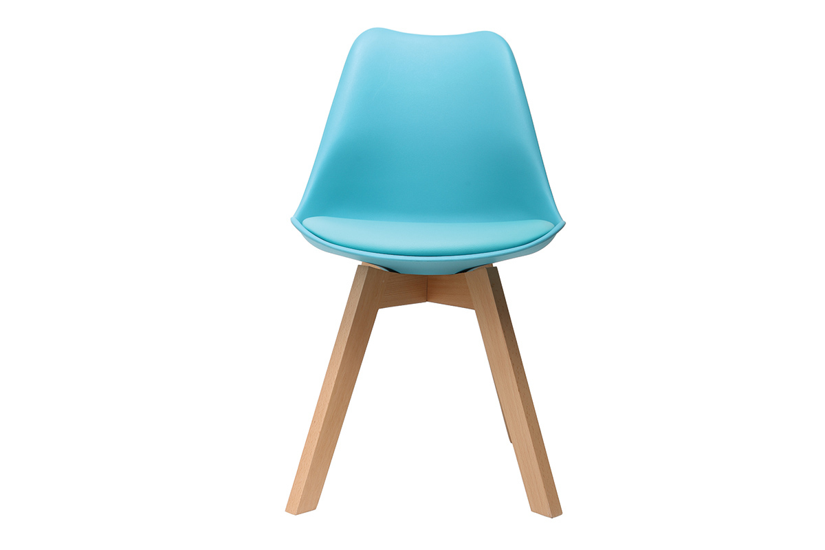 Sillas azules turquesa con patas madera clara (lote de 2) PAULINE