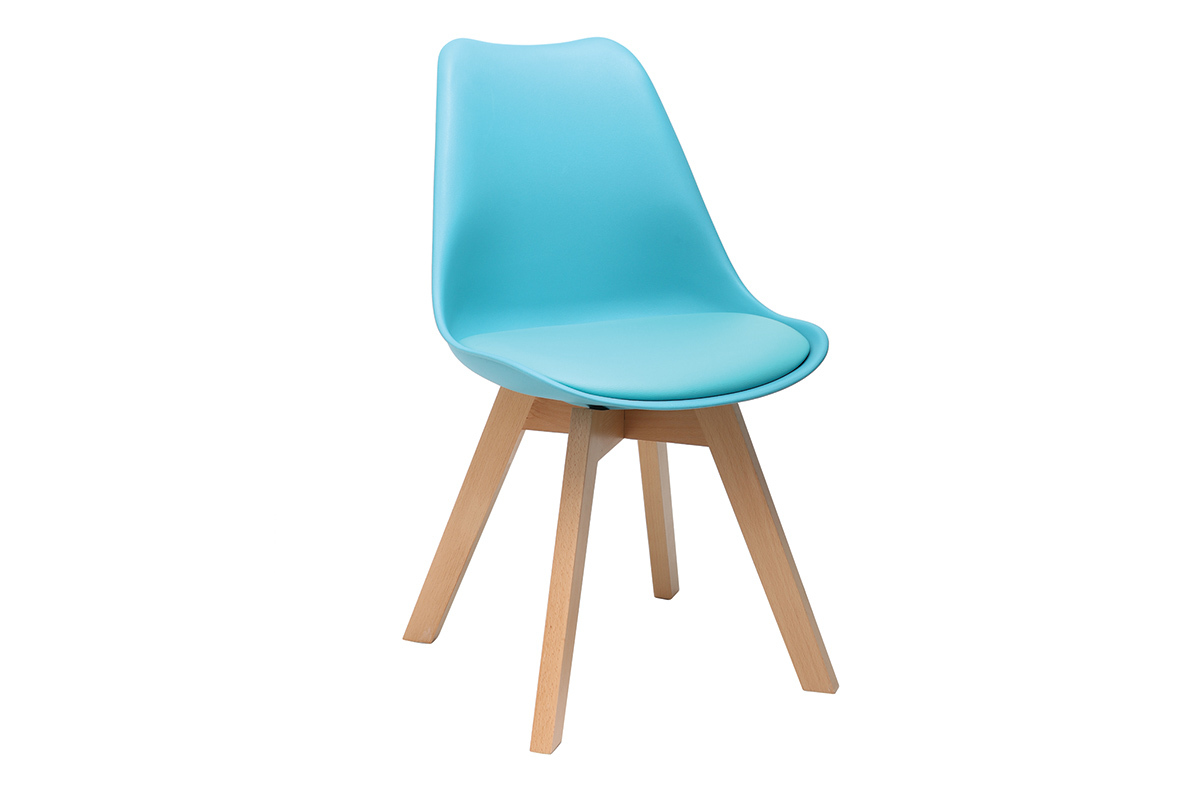 Sillas azules turquesa con patas madera clara (lote de 2) PAULINE
