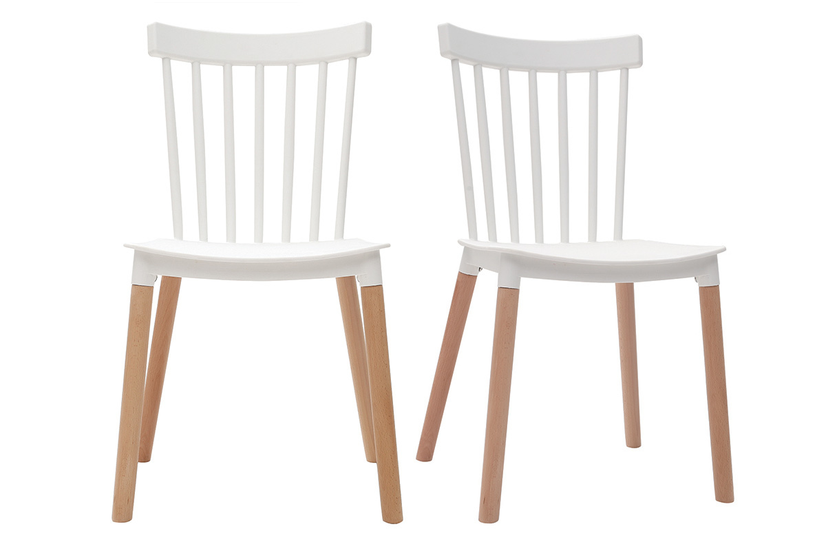 Sillas bicolores blanco y madera (lote de 2) GAMBO