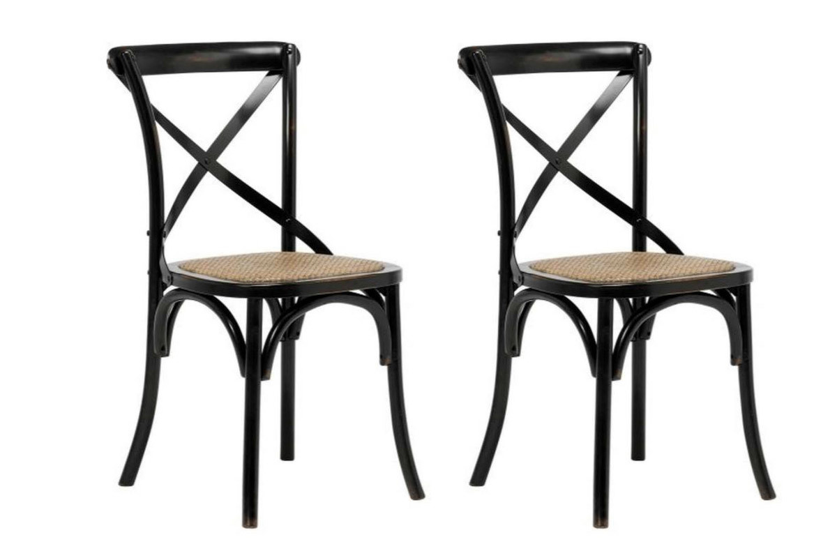 Sillas bistro en madera negra y ratn - lote de 2 KAFFE