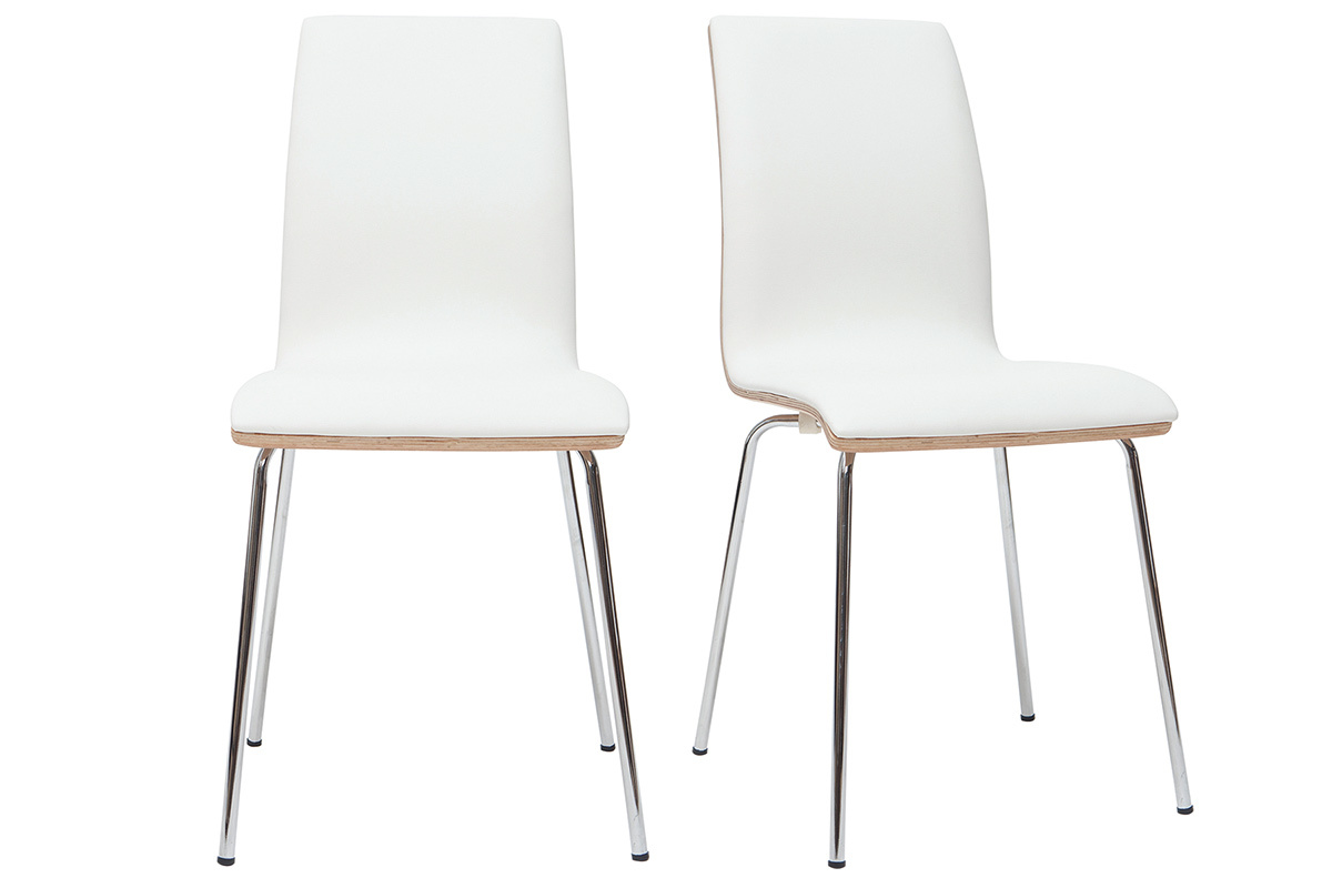 Sillas blanco y madera clara con patas metal (lote de 2) DELICACY
