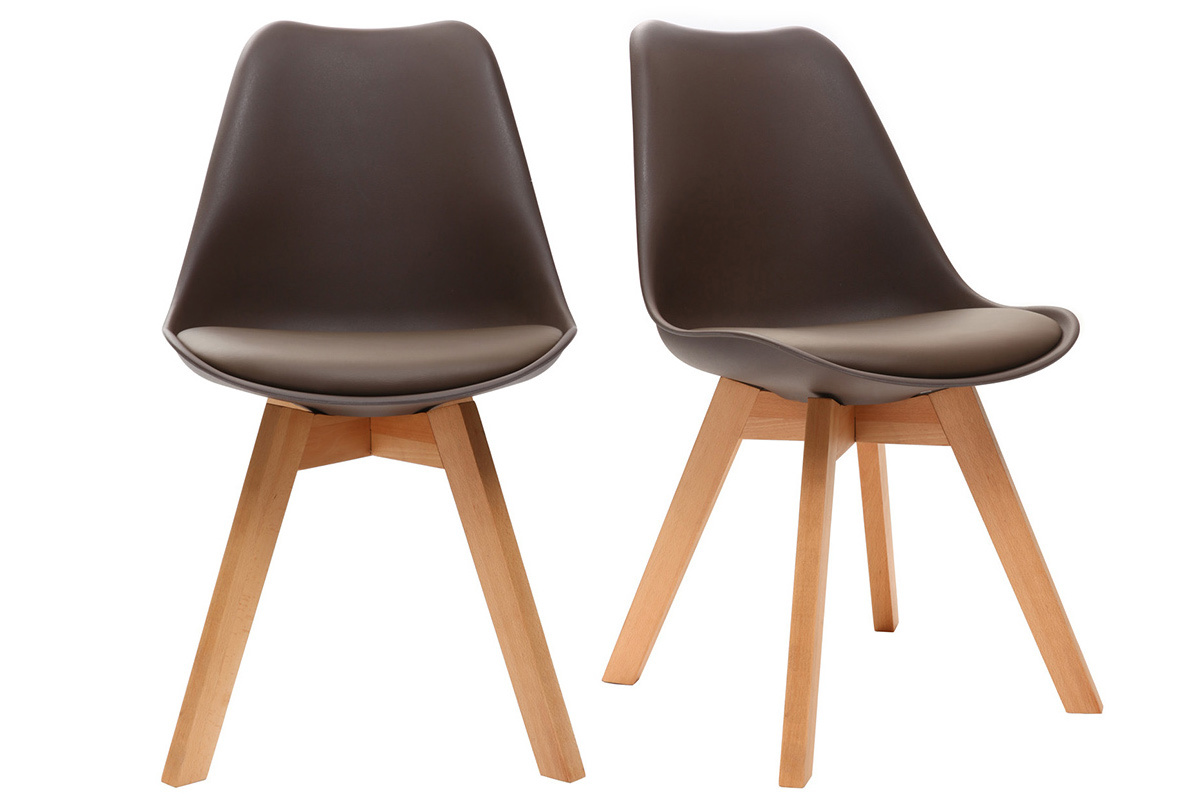 Sillas chocolate con patas madera clara (lote de 2) PAULINE