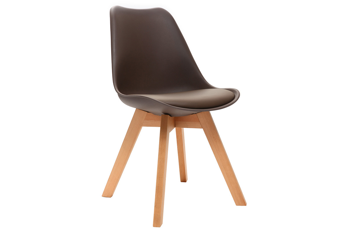Sillas chocolate con patas madera clara (lote de 2) PAULINE