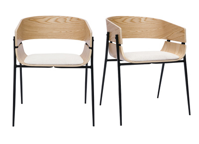Sillas de diseño de madera clara y tela de chenilla beige (juego de 2) WESS
