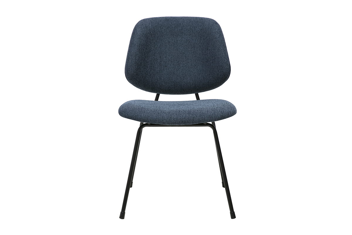 Silla de dise�o BARNET en tejido con efecto terciopelo texturizado azul oscuro y metal negro, vista frontal