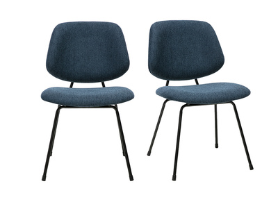 Sillas de dise&ntilde;o de tejido con efecto terciopelo texturizado azul oscuro y metal negro (lote de 2) BARNET