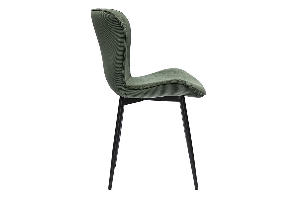 Sillas de diseo de terciopelo de pana verde caqui y metal negro (juego de 2) ADDICT