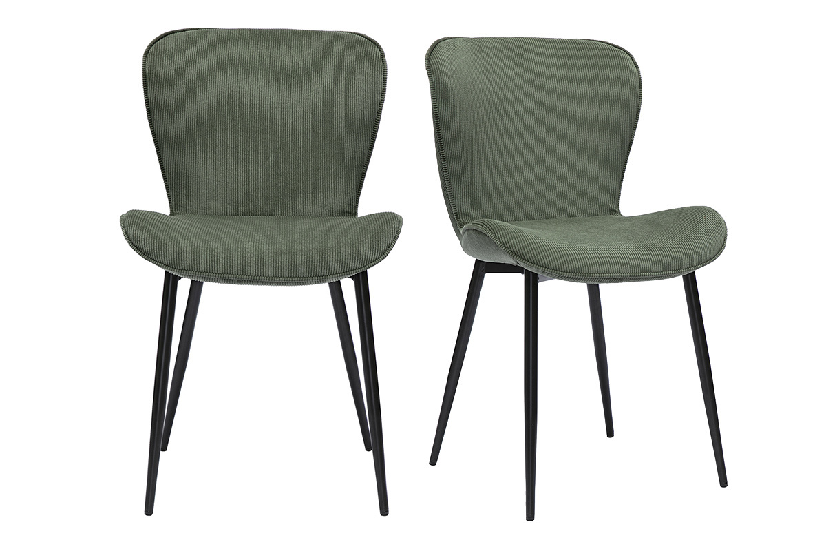 Sillas de diseo de terciopelo de pana verde caqui y metal negro (juego de 2) ADDICT