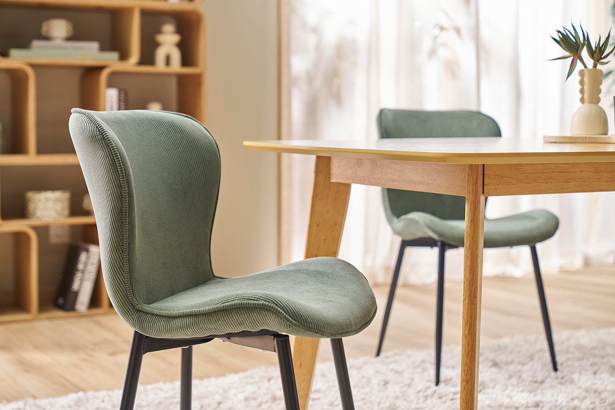 Sillas de diseo de terciopelo de pana verde caqui y metal negro (juego de 2) ADDICT