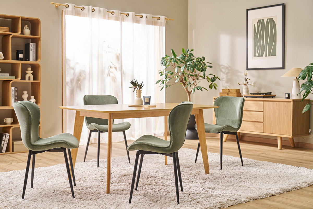 Sillas de diseo de terciopelo de pana verde caqui y metal negro (juego de 2) ADDICT