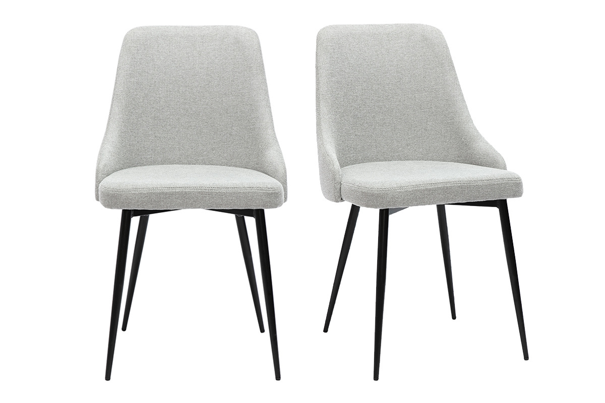 Sillas de diseo de terciopelo texturizado gris claro y metal negro (lote de 2) CULT