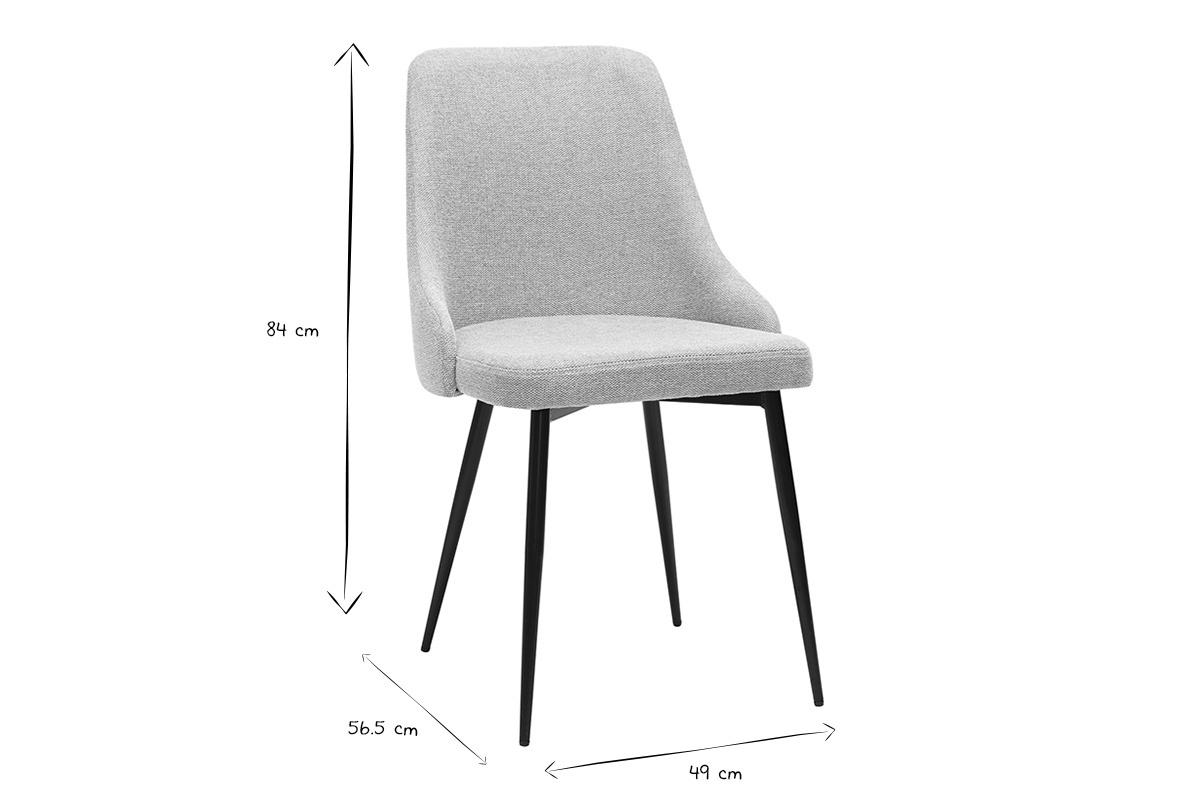 Sillas de diseo de terciopelo texturizado gris claro y metal negro (lote de 2) CULT