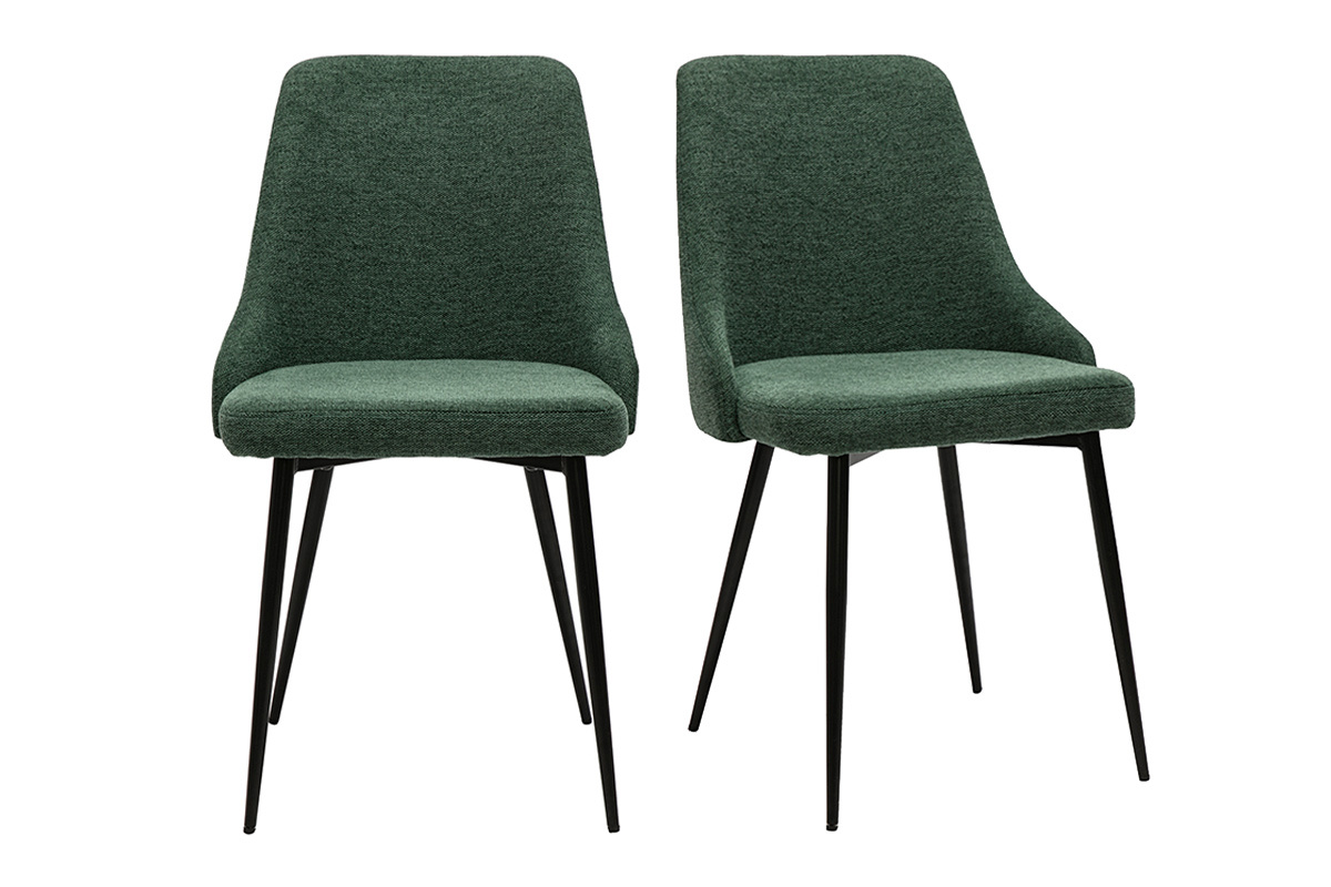 Sillas de diseo de terciopelo verde oscuro texturizado y metal negro (juego de 2) CULT