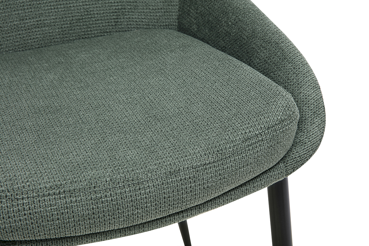 Primer plano del asiento de tela chenilla verde caqui de una silla de dise�o HOLO