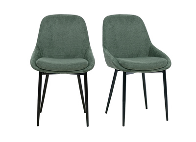Sillas de dise&ntilde;o en tejido chenilla verde caqui y metal negro (lote de 2) HOLO