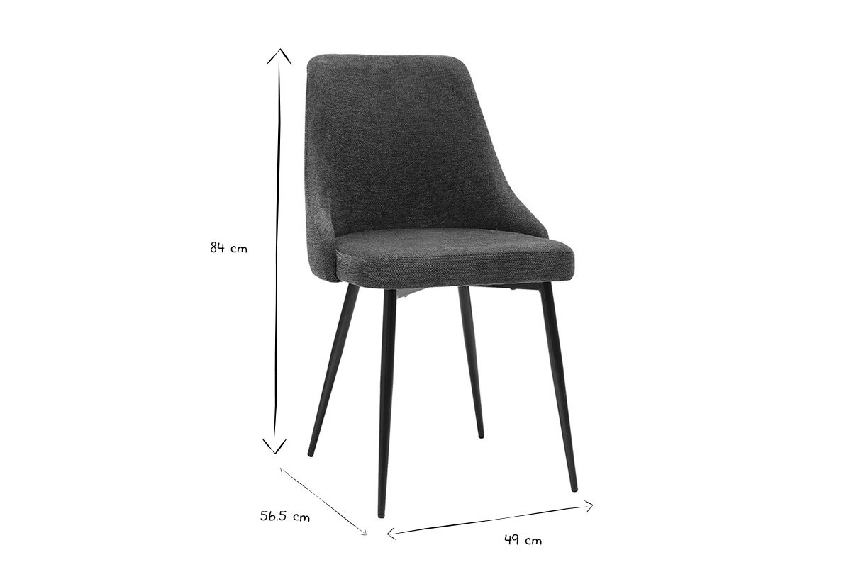 Dimensiones de una silla de dise�o en tejido efecto terciopelo texturizado, altura 84 cm, anchura 56,5 cm, profundidad 49 cm.