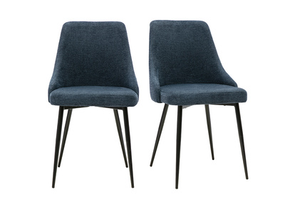 Sillas de dise&ntilde;o en tejido efecto terciopelo texturizado azul oscuro y metal negro (pack de 2) CULT