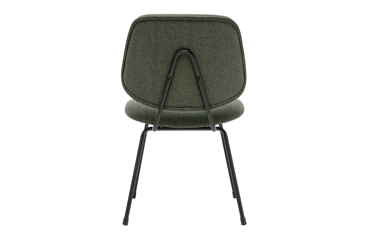 Silla de dise�o en tela verde caqui y metal negro, vista trasera