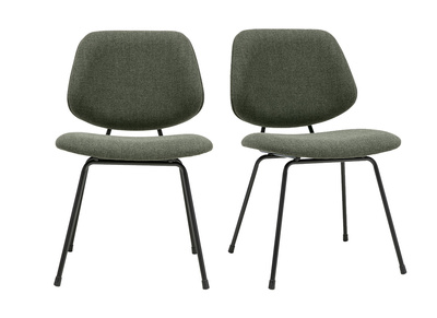 Sillas de dise&ntilde;o en tejido verde caqui y metal negro (lote de 2) BARNET