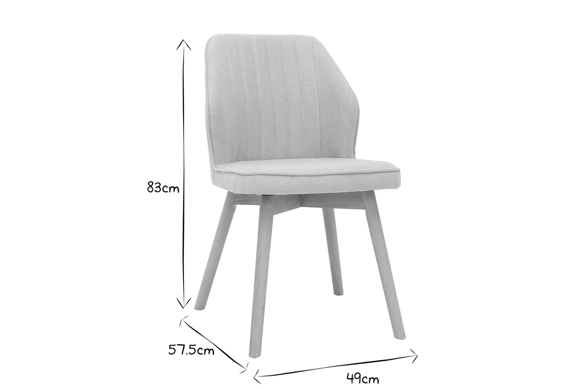 Silla en negro y blanco con dimensiones: altura 83 cm, profundidad 57,5 cm, ancho 49 cm.
