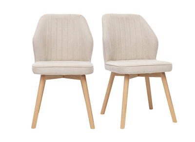 Sillas de dise&ntilde;o en tela efecto terciopelo beige y madera clara (lote de 2) FANETTE