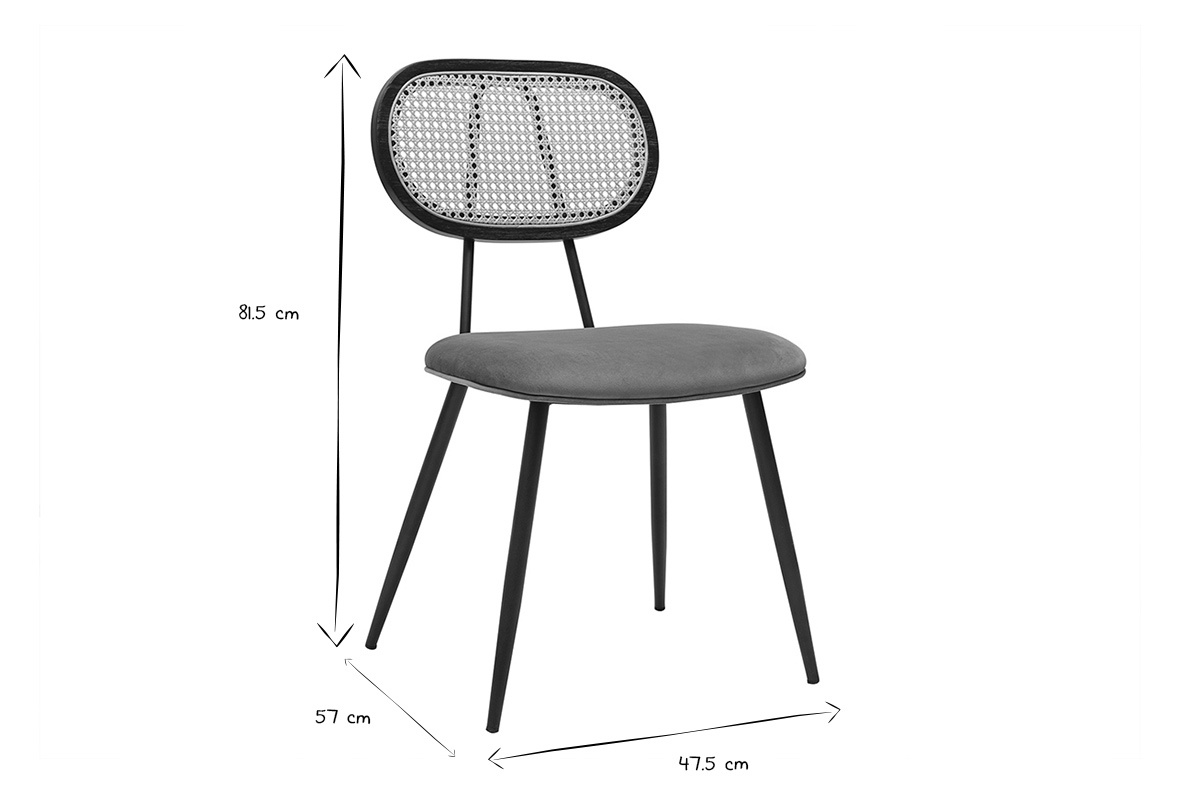 Vista lateral de una silla SWANN con dimensiones 81,5x57x47,5 cm en negro y blanco.