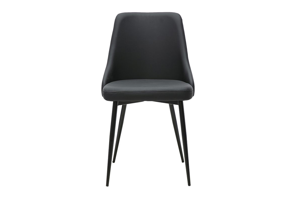 Silla de dise�o negra en poliuretano con base met�lica, vista frontal.