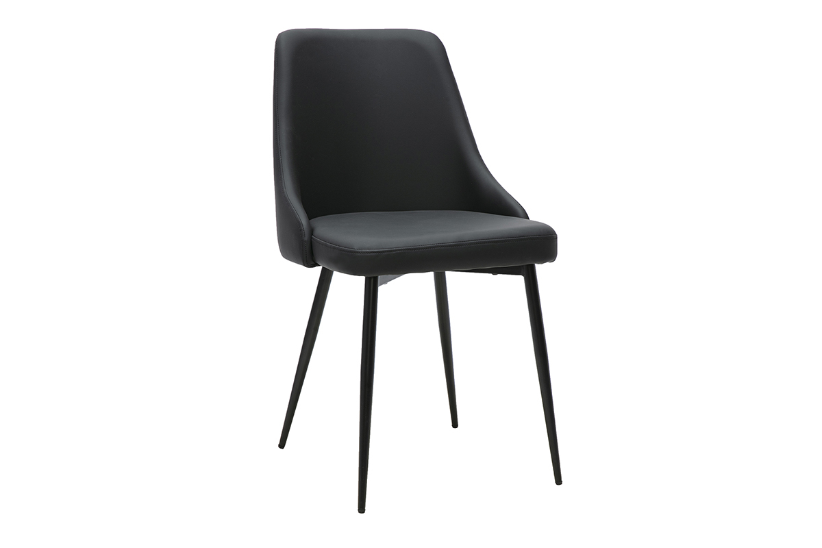 Silla de dise�o negra CULT vista en 3/4 con base c�nica de metal