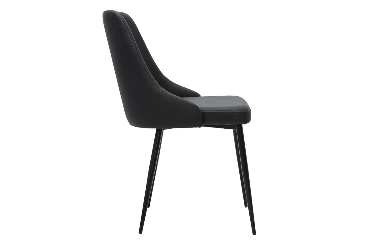 Silla de dise�o negra CULT vista de perfil con revestimiento de poliuretano y base de metal negro.