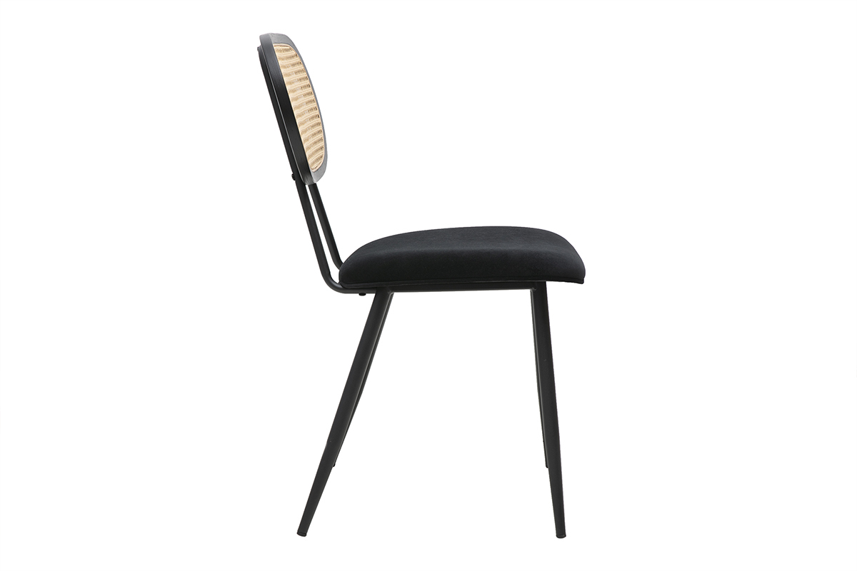 Silla SWANN en terciopelo negro y rat�n, vista lateral.