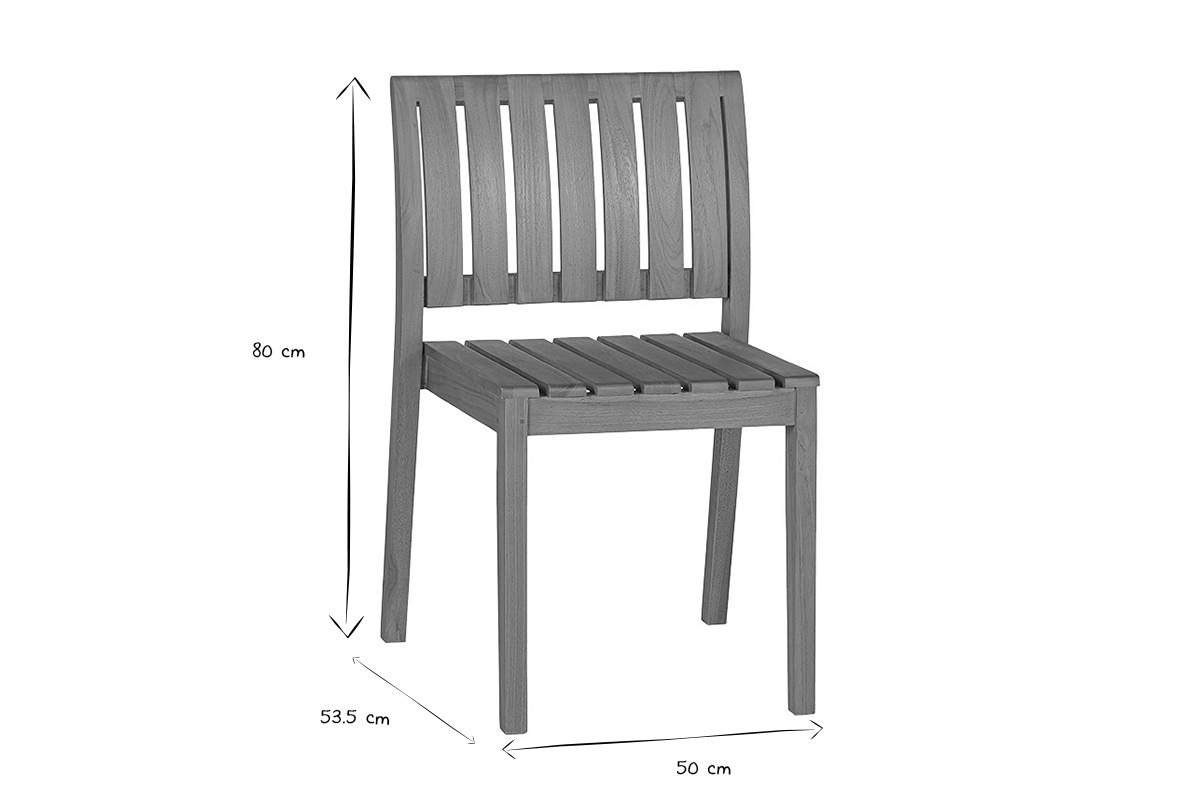 Dimensiones de la silla TECKA en blanco y negro: An50 x Pr53,5 x Al80 cm