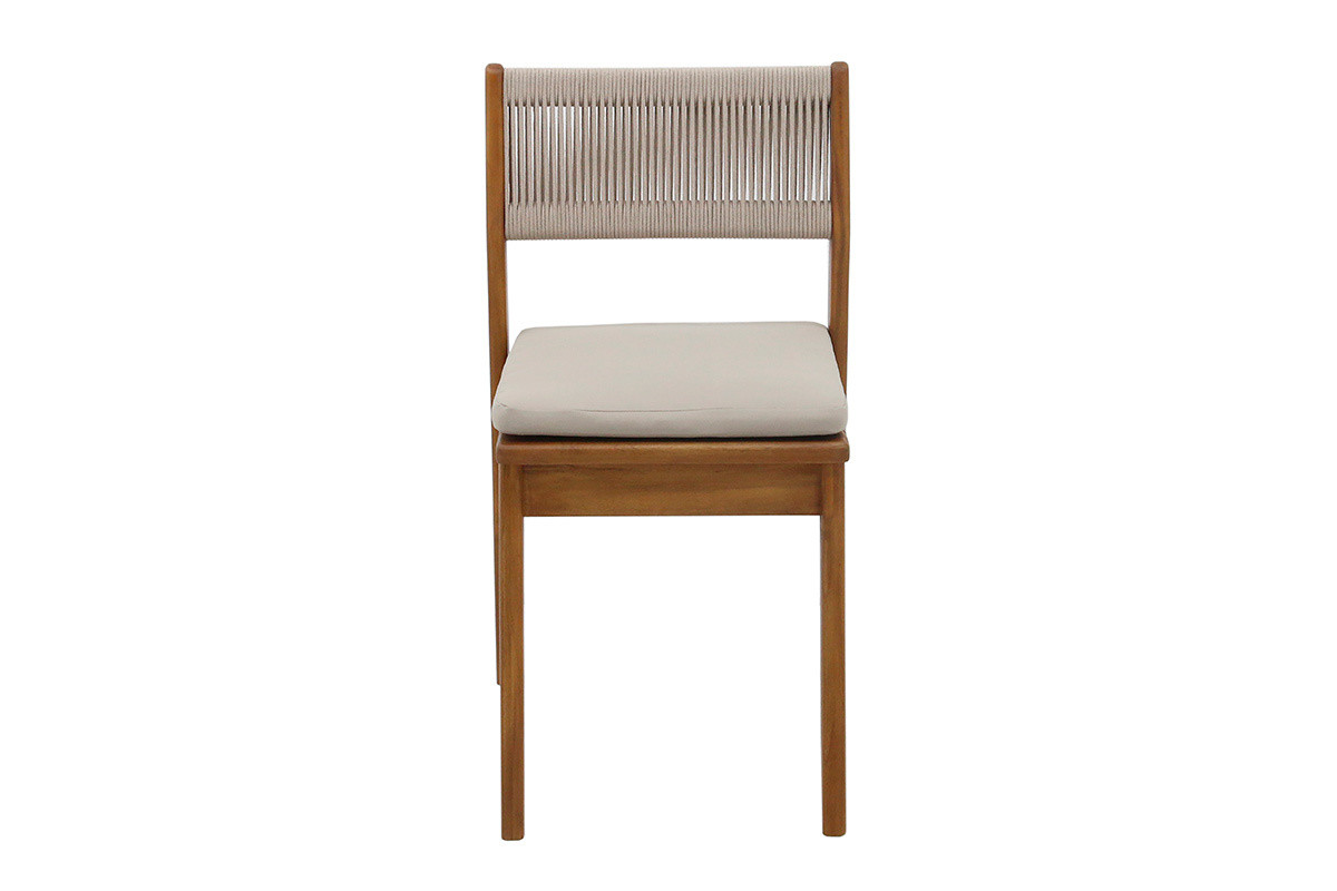 Silla de jard�n ZEPHYR de madera maciza y cuerda trenzada vista de frente.