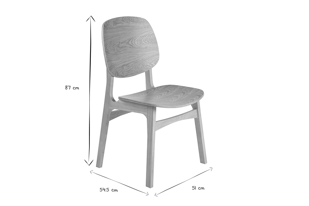 Dimensiones de la silla SOQUETTE en blanco y negro: 87 cm de alto, asiento de 51 cm y profundidad de 54,5 cm.