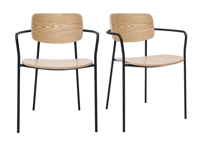 Sillas de madera clara roble y metal negro (juego de 2) SUSAN