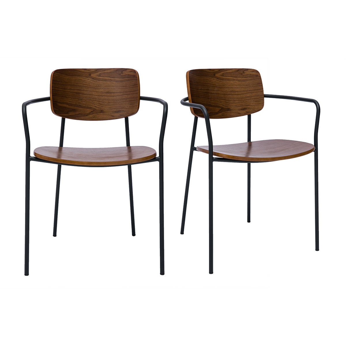 Sillas de madera oscura nogal y metal negro (juego de 2) SUSAN
