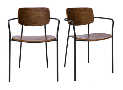Sillas de madera oscura nogal y metal negro (juego de 2) SUSAN