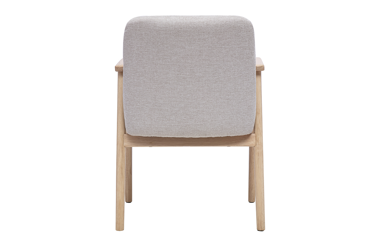 Silla de tela con efecto terciopelo texturizado beige vista desde atr�s con patas de madera clara.