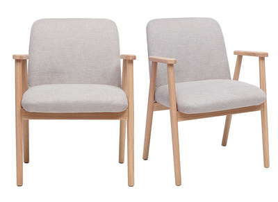 Sillas de tejido con efecto terciopelo texturizado beige y madera clara (lote de 2) KITTY
