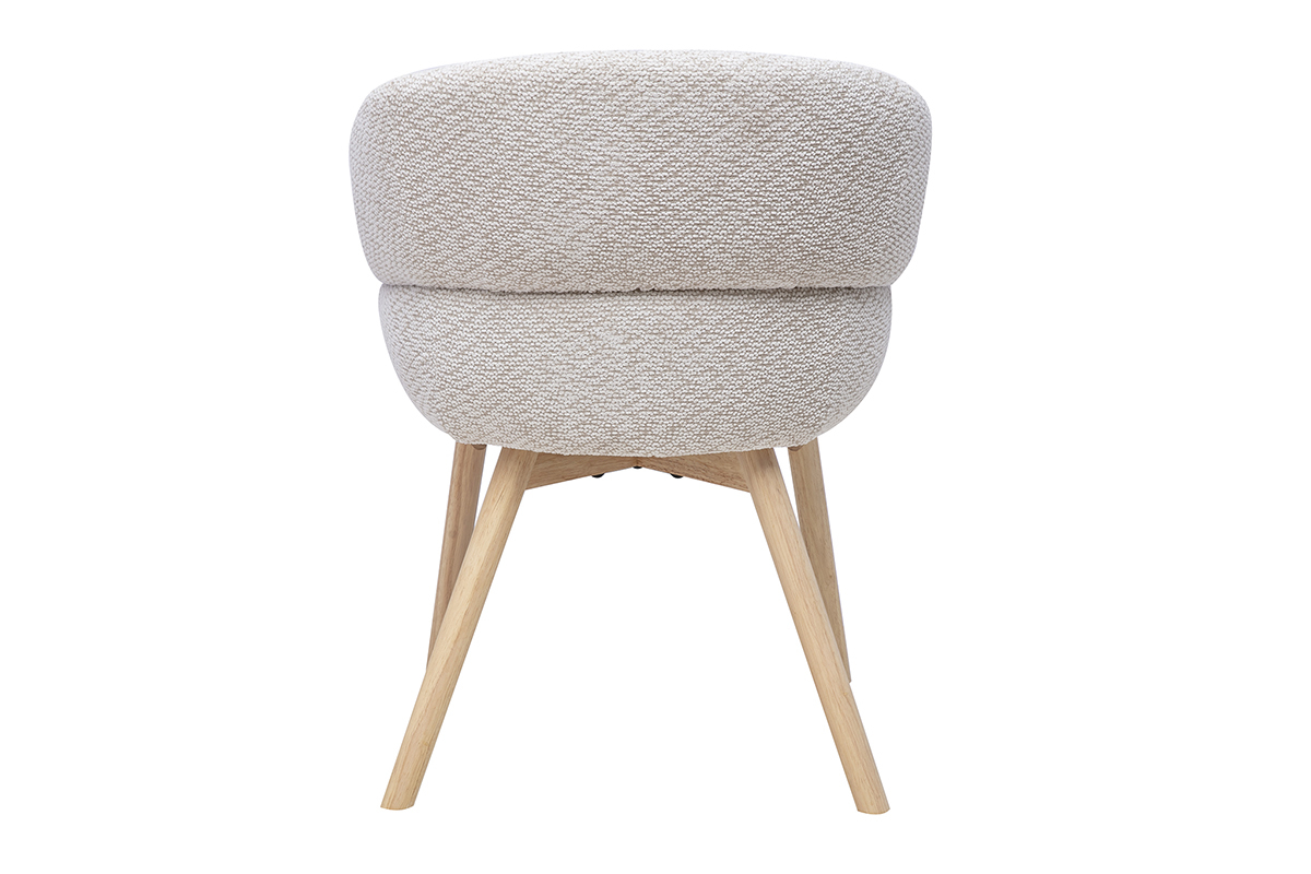 Silla de tela terciopelo chenilla beige vista desde atr�s con patas de madera clara.