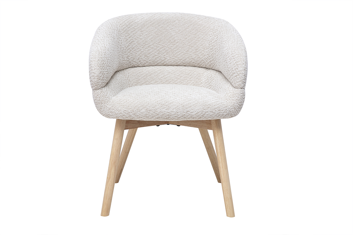 Silla TIGGY de tela terciopelo chenilla beige con patas de madera clara, vista frontal