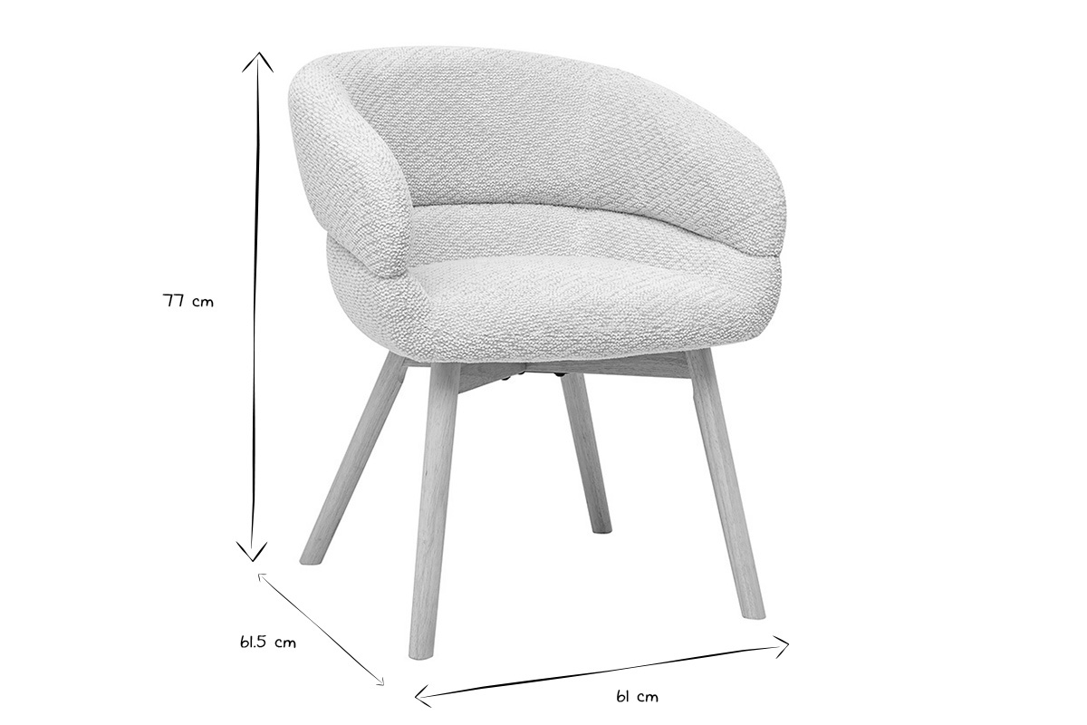 Dimensiones de la silla TIGGY en negro y blanco: altura 77 cm, anchura 61 cm, profundidad 61,5 cm.