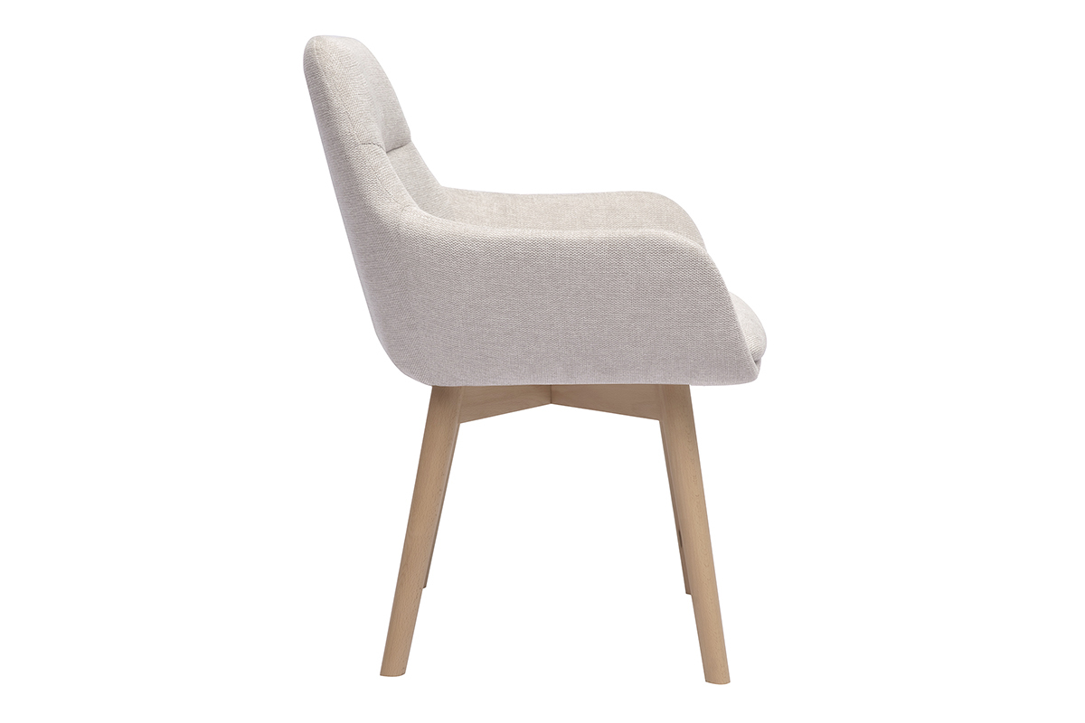 Silla ALESS en tela beige y madera clara, vista lateral.
