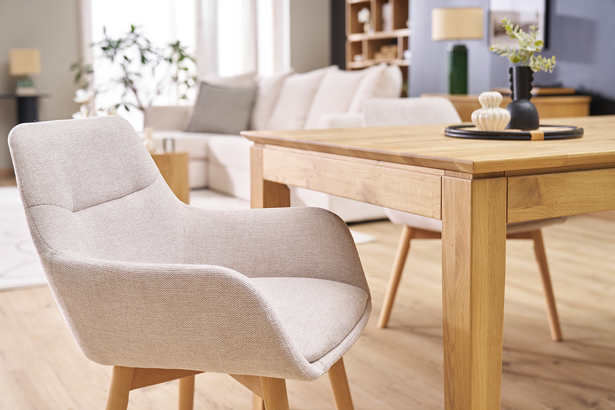 Sillas de tejido efecto terciopelo texturizado beige y madera clara (lote de 2) ALESS