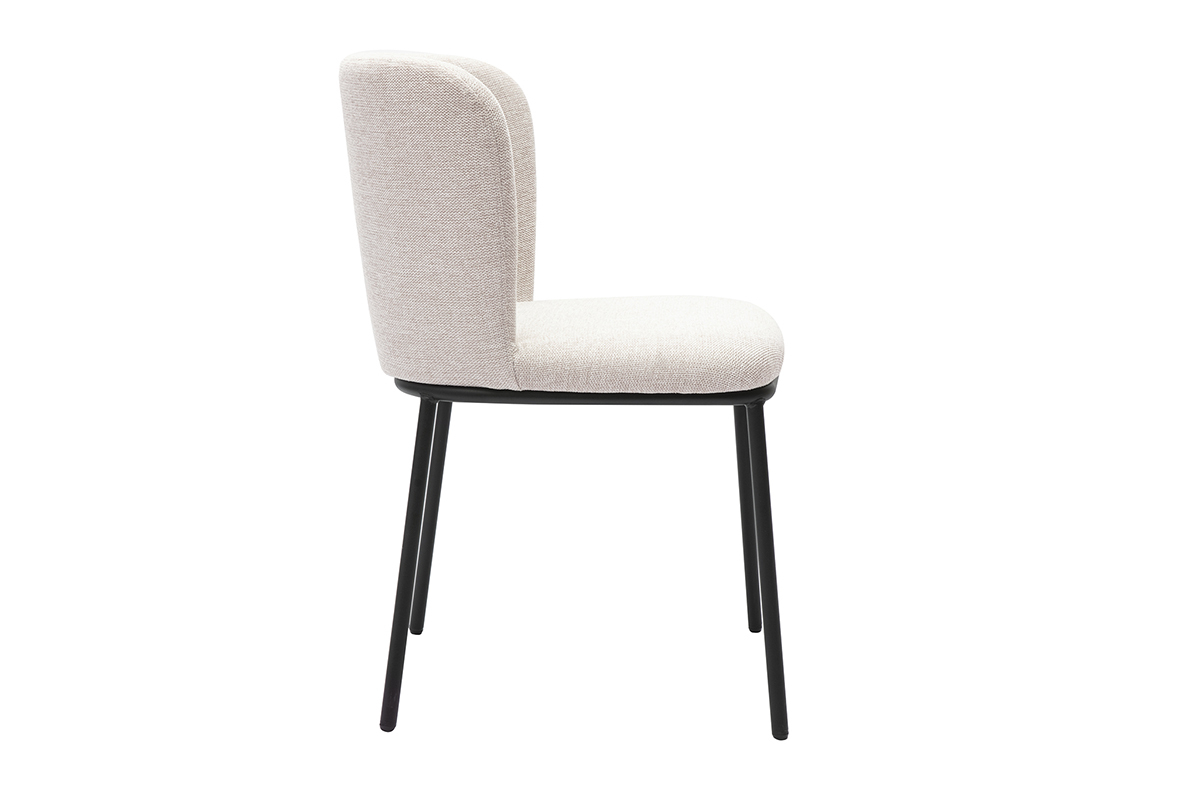 Silla beige de tela con efecto terciopelo texturizado vista de perfil, base de metal negro