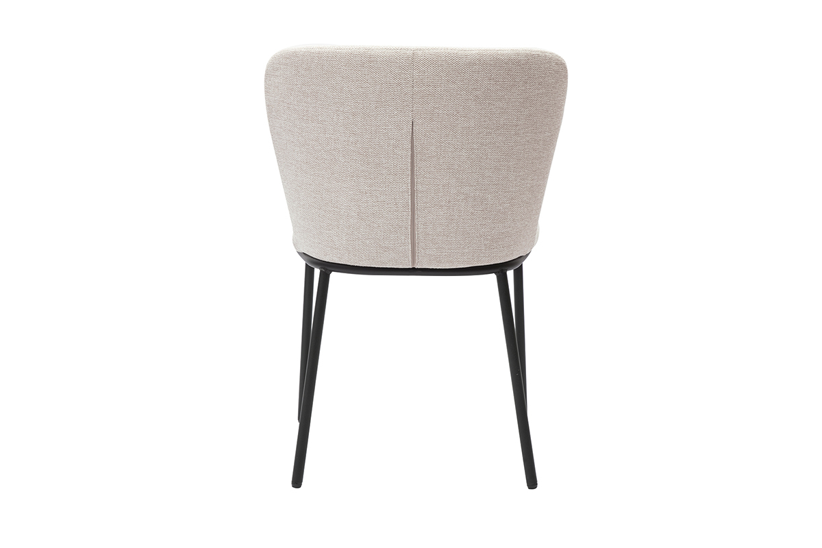Silla LISOR beige en tejido con efecto terciopelo texturizado, vista trasera, patas de metal negro.